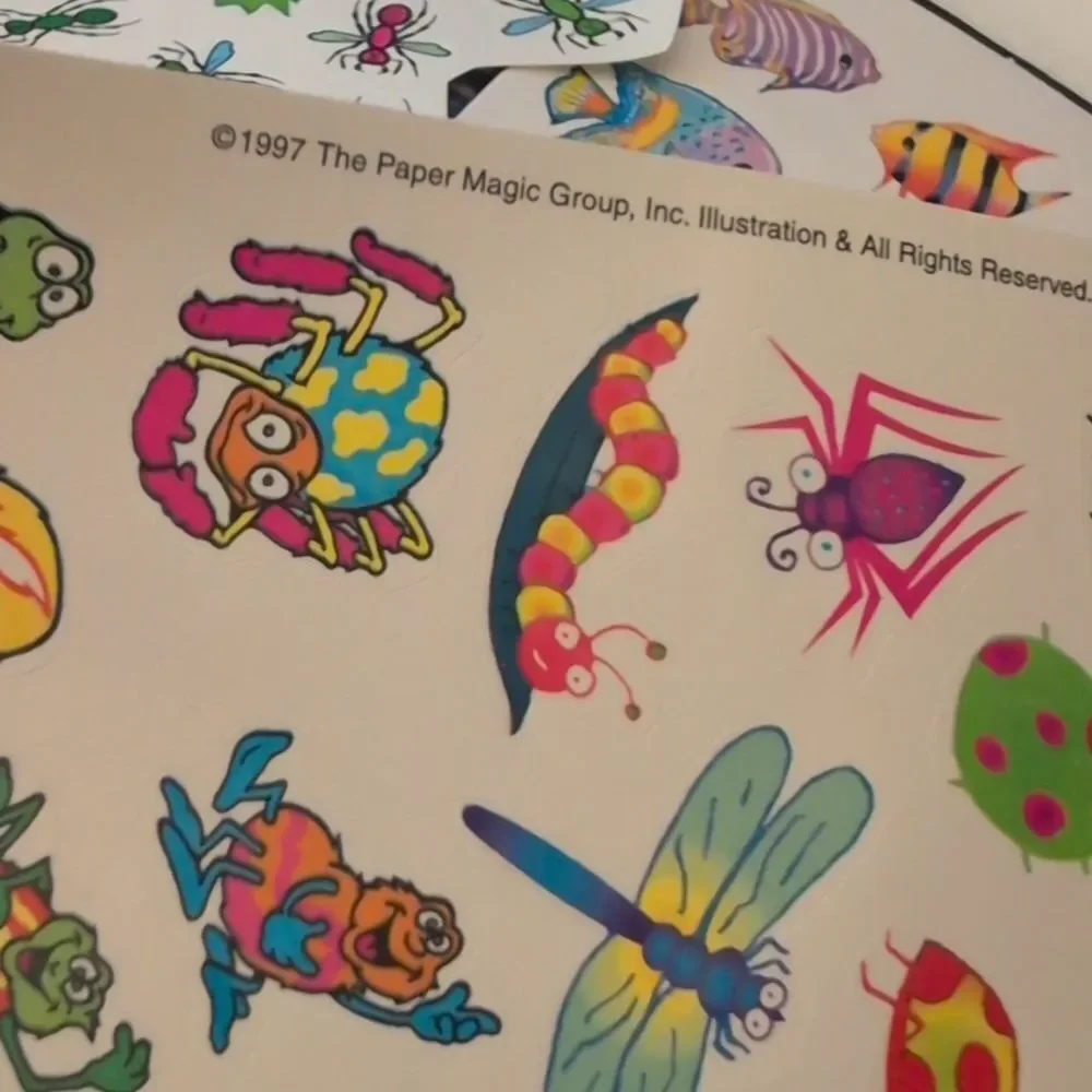Vintage 90s Colorful‎ Fish Ocean Insect Bug Sticker Set